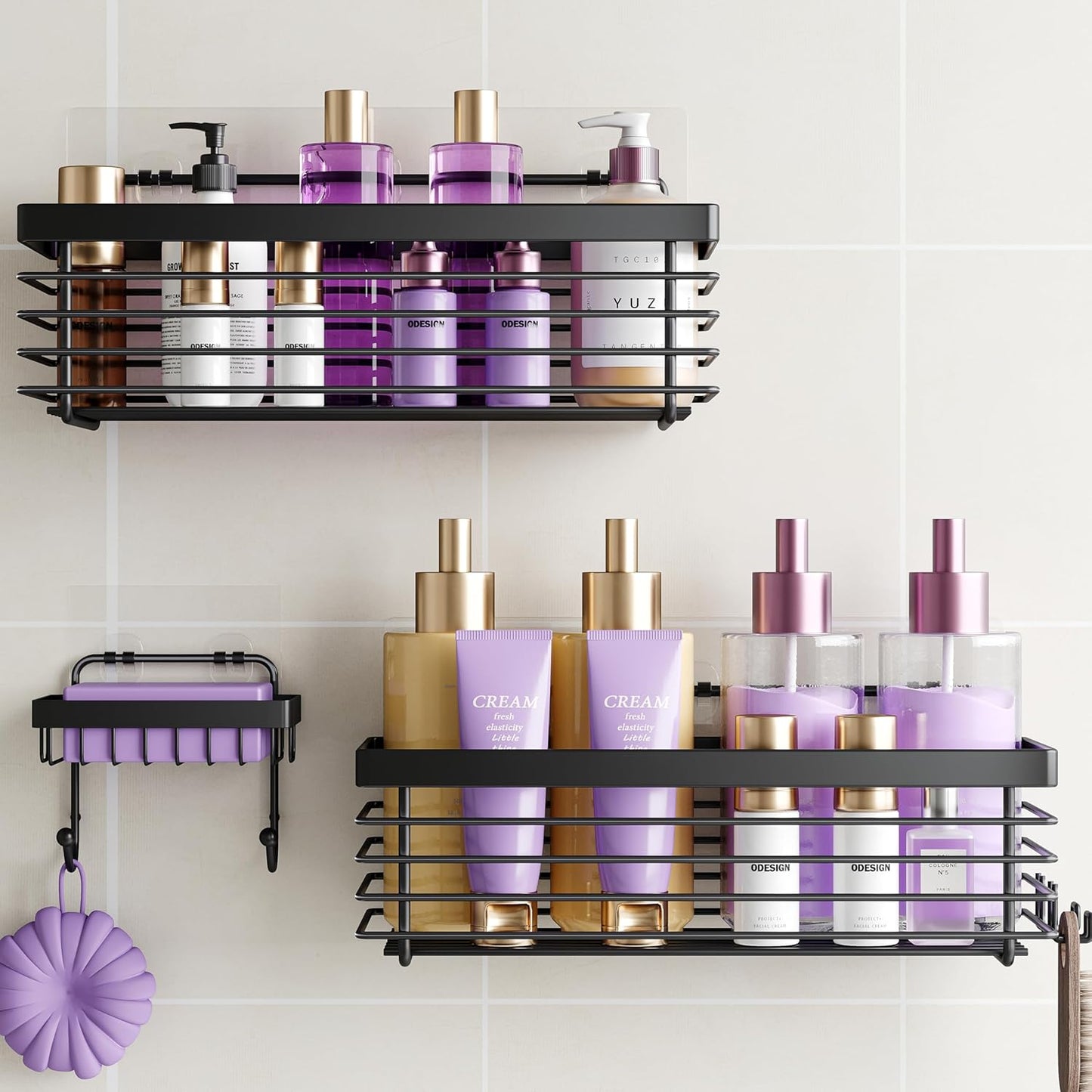 ODesign Shower Caddy 3 Pack SUS304 Stainless Steel-No Drilling-Shower Bathroom Shelves Rack.Rustproof Wall Mounted.Adhesive Shower Shelf Basket Organizer-Silver