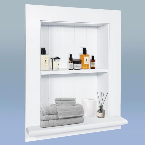 Royxen Bathroom Wall Cabinet with 2-Tier Shelves.Wooden Recessed Medicine Cabinet Over Toilet Storage Cabinet.Bathroom Cabinet Wall Mount for Home Storage. 14 x 18 Inch. White