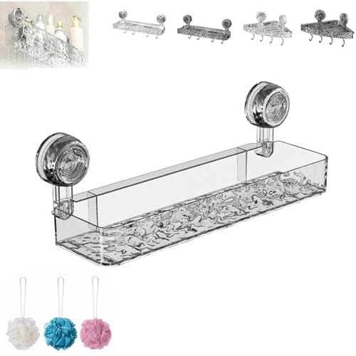 Thrivent Shower Shelf. Corrugated Suction Cup Storage Holder. No-Drill Bathroom Suction Storage Box Large Capacity & Strong Load-Bearing.Light Luxury Style Glacier Pattern (Rectangle Transparent)