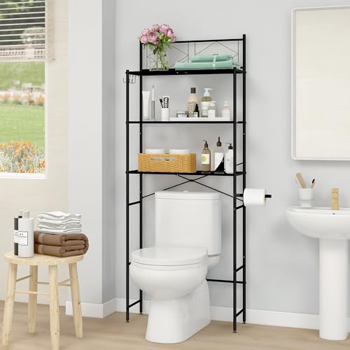 MallBoo Over The Toilet Storage Rack.Metal 3-Tier Over Toilet Organizer Shelf.Freestanding Above Toilet Shelf for Bathroom. Laundry(Black)