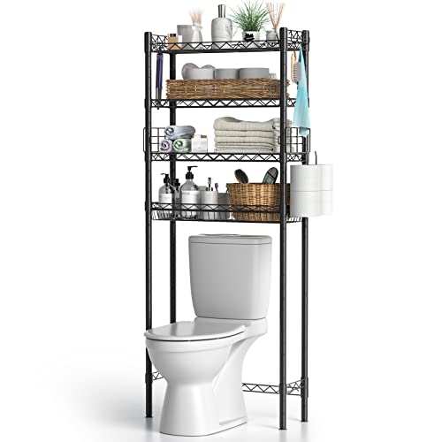 Over Toilet Bathroom Organizer. 4-Tier Over The Toilet Storage Shelf Bathroom Shelves. Above Toilet Storage Rack Bathroom Space Saver. Black