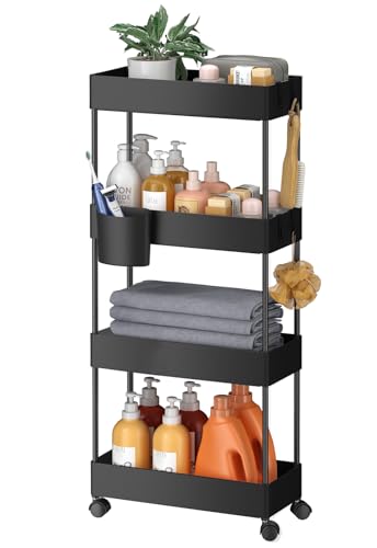 Pipishell Slim Storage Cart with Wheels. Bathroom Cart Organizer Bathroom Storage Small. Rolling Cart for Bathroom. Laundry Room. Kitchen. Narrow Space. Black PIUC05