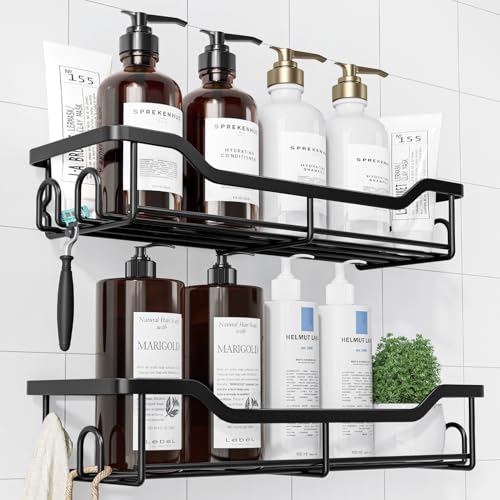 Kitsure Shower Caddy Large - Adhesive Shower Organizer. Stainless Steel Shelf for Inside Shower. No Drill Bathroom Organizers and Storage. Home Decor Accessories. 2 Pack. Black