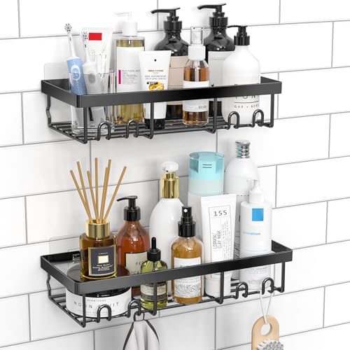 Moforoco Shower Caddy Shelf Organizer Rack. Self Adhesive Black Bathroom Shelves Basket. Home Farmhouse Wall Inside Organization and Storage Decor Rv Accessories. First Camper Apartment Essentials
