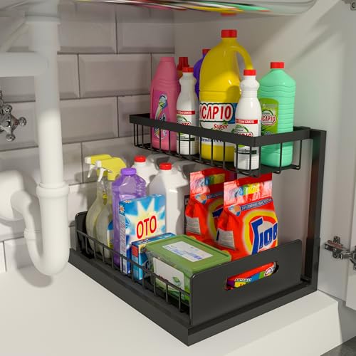 REALINN Under Sink Organizer. Pull Out Cabinet Storage 2 Tier Slide Out Sink Shelf. Kitchen Organizers and Storage. Black. 1 Pack