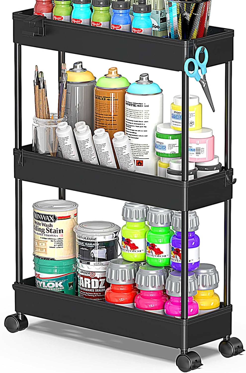 SPACEKEEPER Slim Rolling Storage Cart. 3 Tier Bathroom Storage Organizer Laundry Room Utility Cart Mobile Shelving Unit. Multi-Purpose for Kitchen Office Bathroom Laundry Narrow Places. White